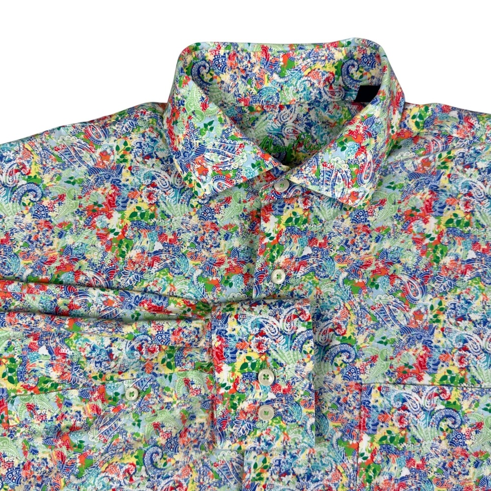 Alan Flusser Mens Large Cotton Paisley Floral Button Down Shirt Multi Color